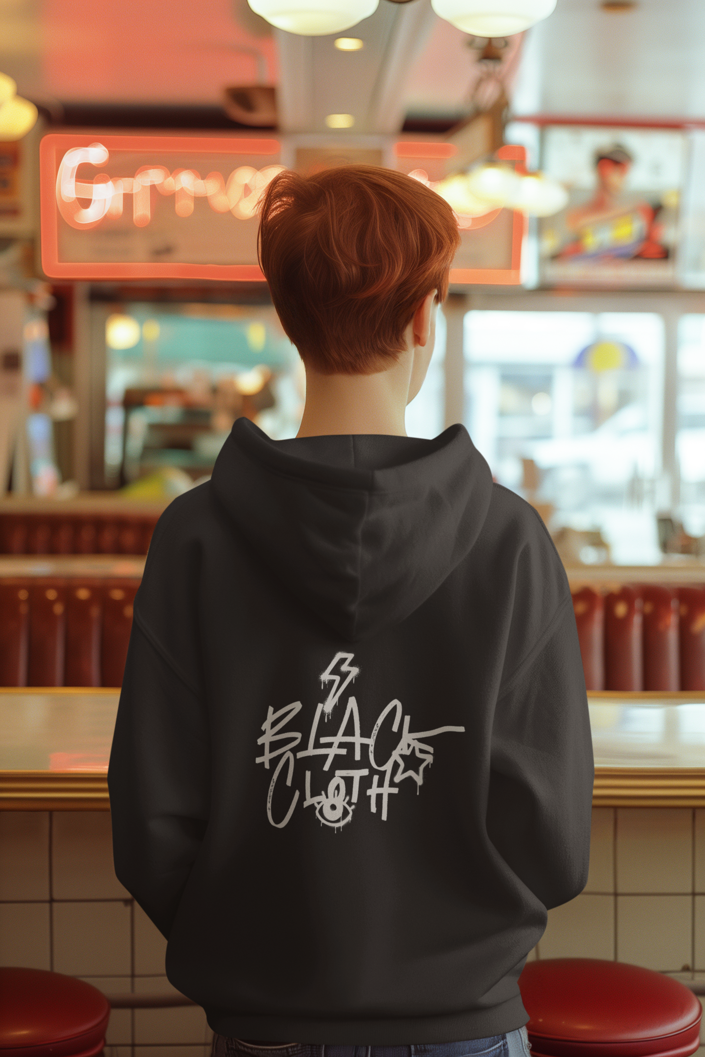 BLACK CLOTH OVERSIZED HOODIE